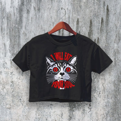 Halloween Crop Top Eat Your Soul Crop Tee Horror Cat Lover Shirt - bestshirtz#