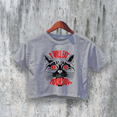 Halloween Crop Top Eat Your Soul Crop Tee Horror Cat Lover Shirt - bestshirtz#