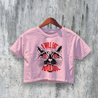 Halloween Crop Top Eat Your Soul Crop Tee Horror Cat Lover Shirt - bestshirtz#
