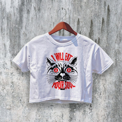 Halloween Crop Top Eat Your Soul Crop Tee Horror Cat Lover Shirt - bestshirtz#