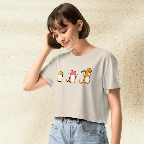 Pokemon Mega Charizard Evolution Crop Top | Anime Graphic Fire Dragon Y2K Aesthetic Crop Tee - bestshirtz