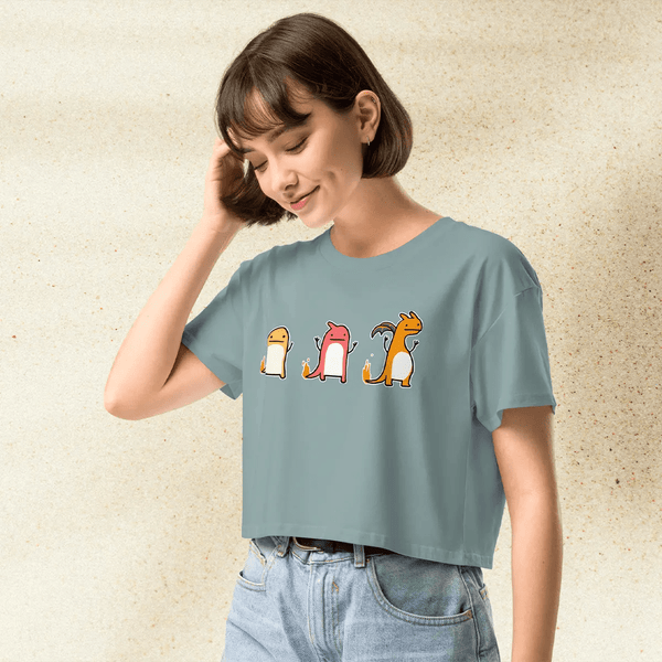 Pokemon Mega Charizard Evolution Crop Top | Anime Graphic Fire Dragon Y2K Aesthetic Crop Tee - bestshirtz