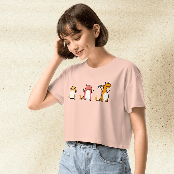 Pokemon Mega Charizard Evolution Crop Top | Anime Graphic Fire Dragon Y2K Aesthetic Crop Tee - bestshirtz
