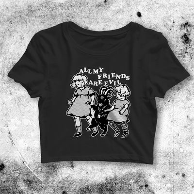 Y2K Crop Top All My Friends Are Evil Crop Tee Demon Aesthetic Y2K Shirt - bestshirtz#