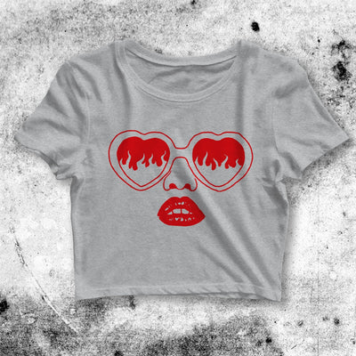 Heart Glasses Women Crop Top Heart Glasses Shirt Aesthetic Y2K Shirt - bestshirtz#