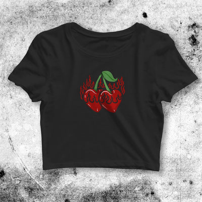 Hot Heart Cherry Crop Top Hot Heart Cherry Shirt Aesthetic Y2K Merch - bestshirtz#