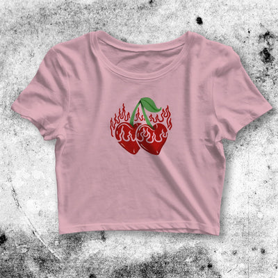 Hot Heart Cherry Crop Top Hot Heart Cherry Shirt Aesthetic Y2K Merch - bestshirtz#