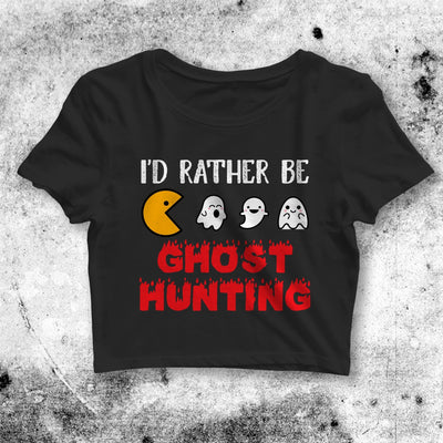 Pac - Man Crop Top I'd Rather Be Ghost Hunting Crop Tee PacMan Shirt - bestshirtz#