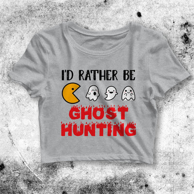 Pac - Man Crop Top I'd Rather Be Ghost Hunting Crop Tee PacMan Shirt - bestshirtz#